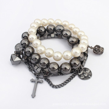 Latest design christ style vintage pearl beads multilayer elastic bracelet